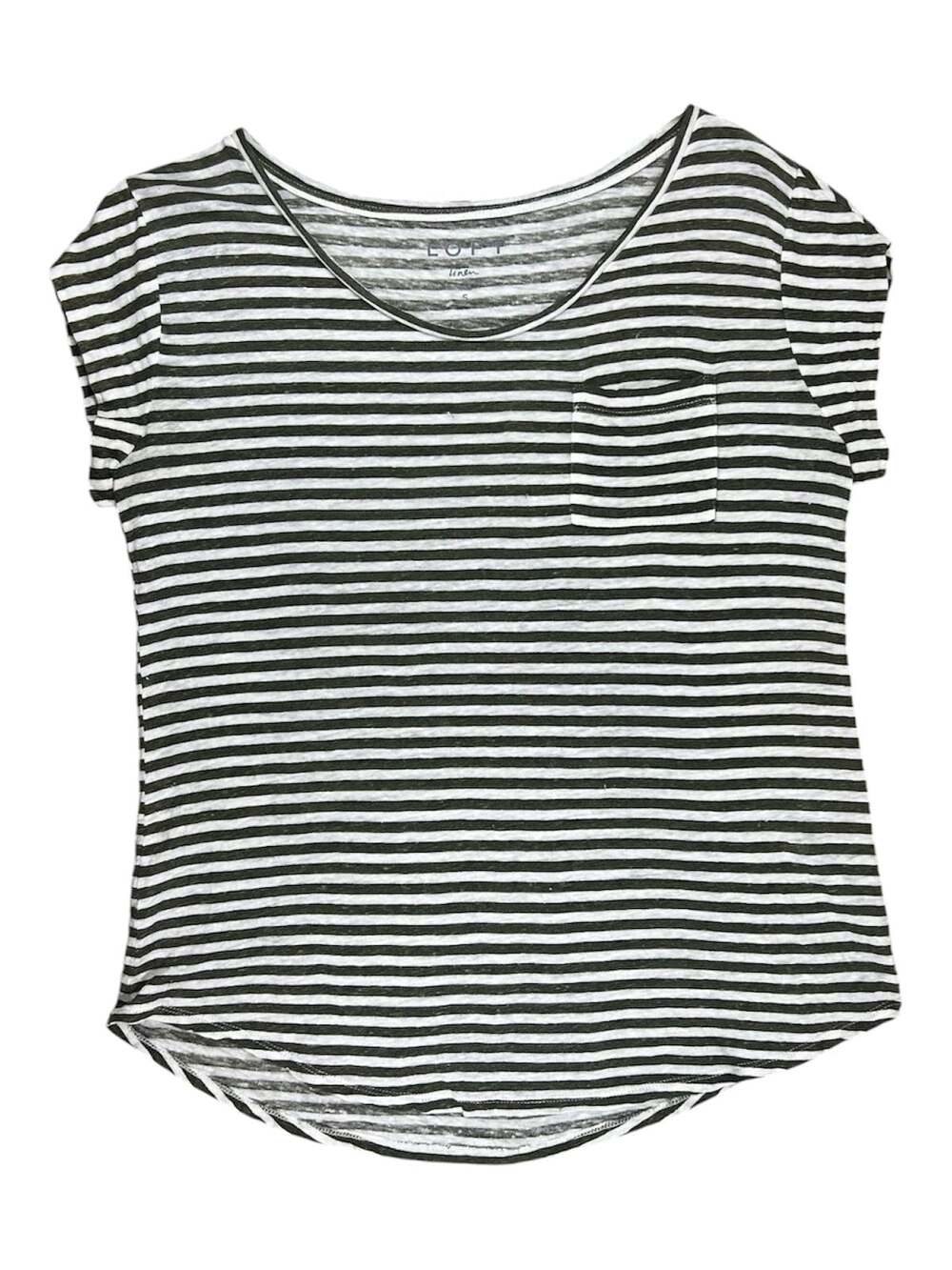 LOFT Linen Women's Short Sleeve Striped Pocket T-Shirt